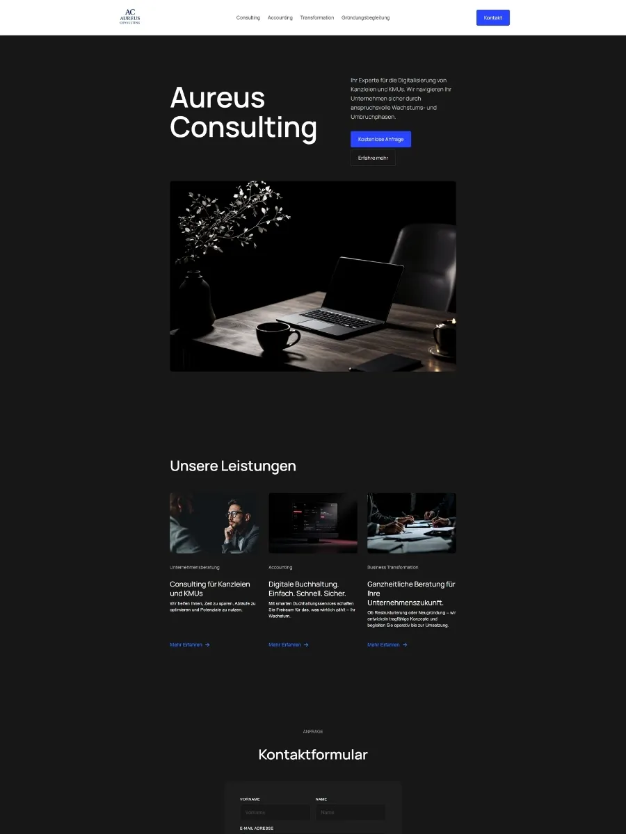 Alte Website von Aureus Consulting