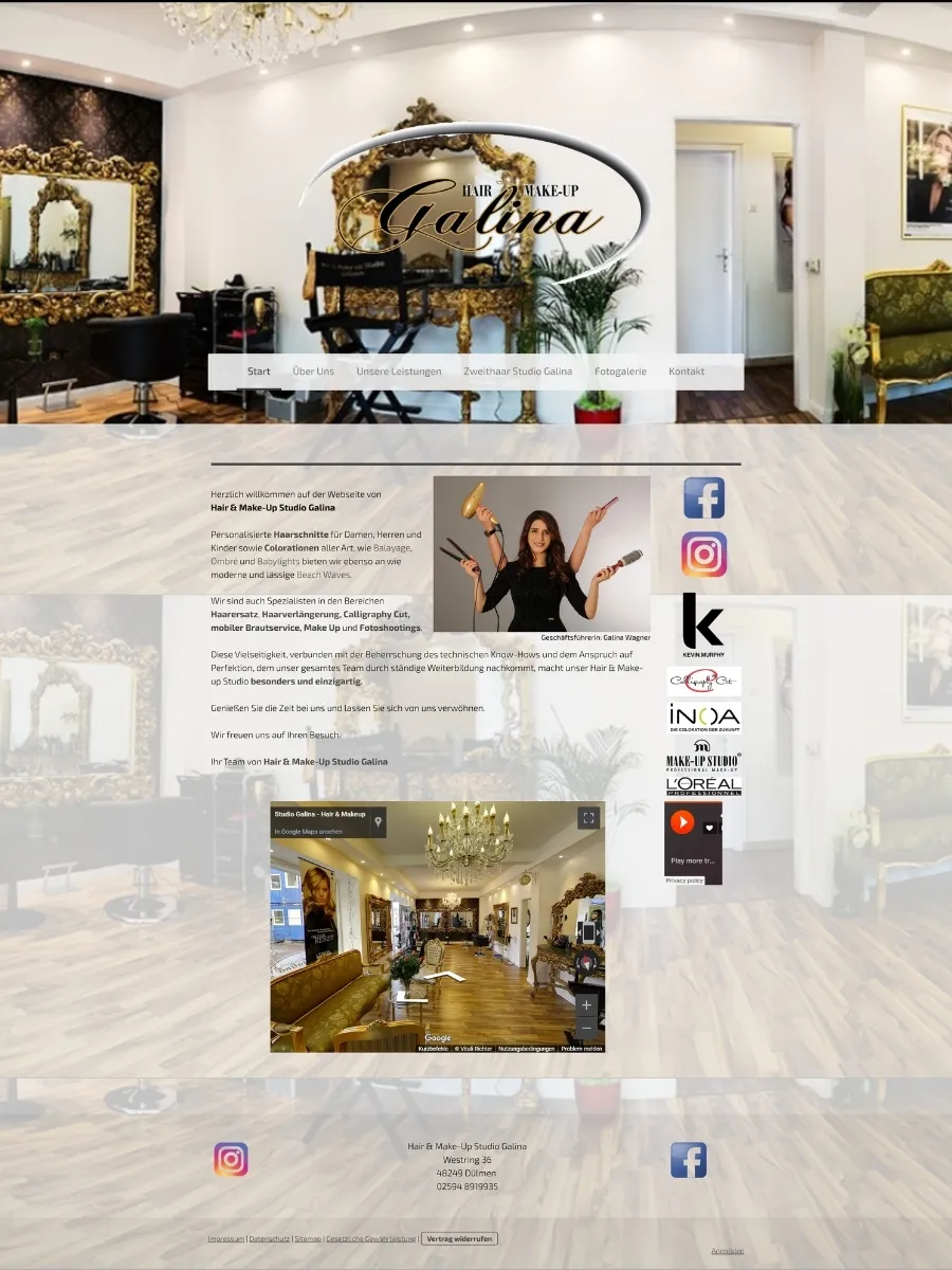 Alte Website von Galina Hair Academy