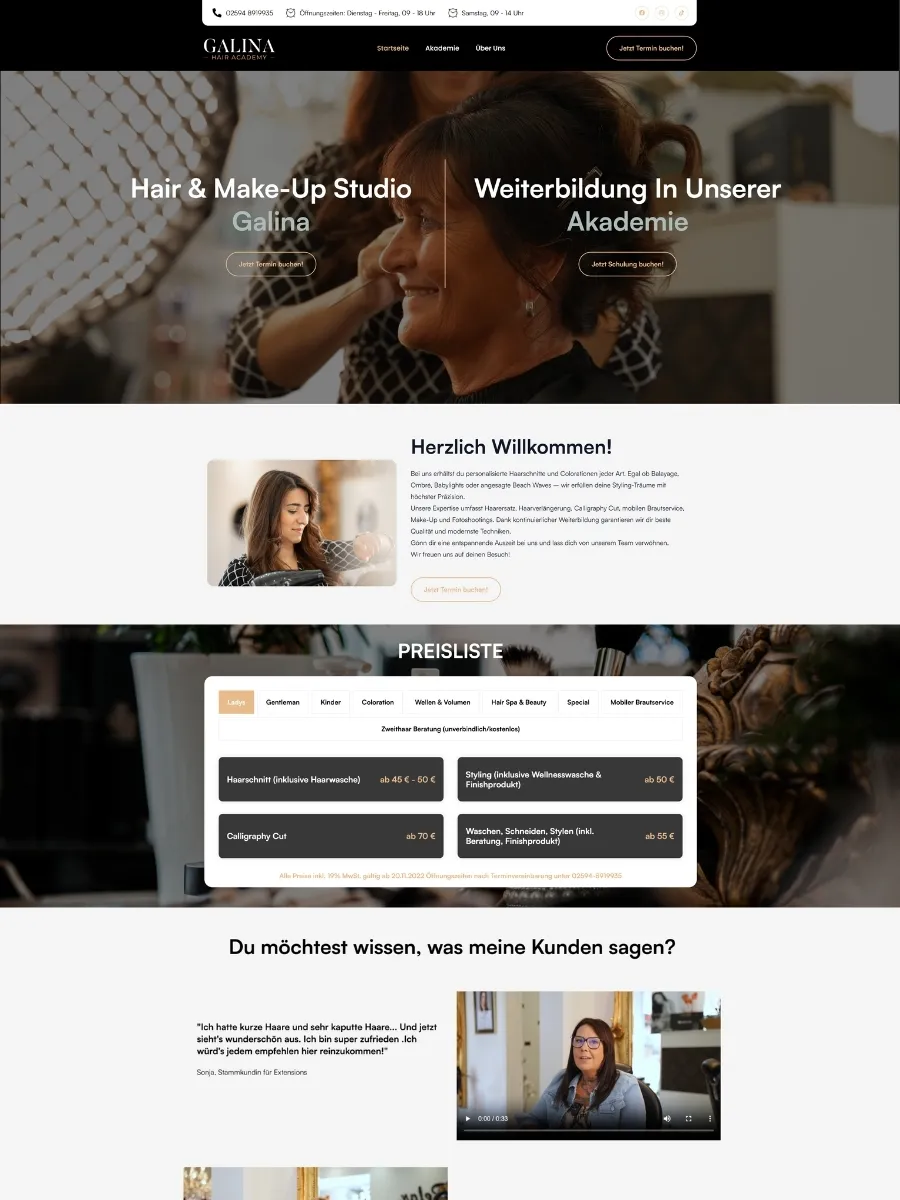 Neue Website von Galina Hair Academy, von uns erstellt