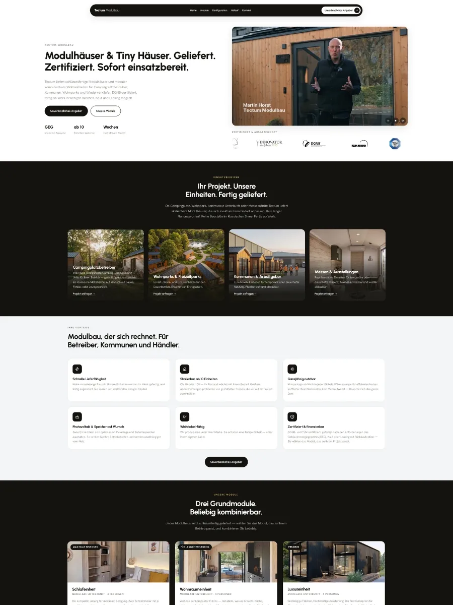 Website von Tectum Modulbau